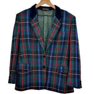 Vintage Women's Blazer Scotch House Wool Cashmere Holiday Plaid Velvet Trim | L